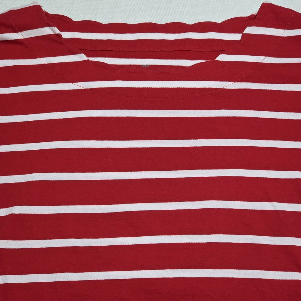 Talbots Scallop Red and White Striped Tee - Picture 2 of 15